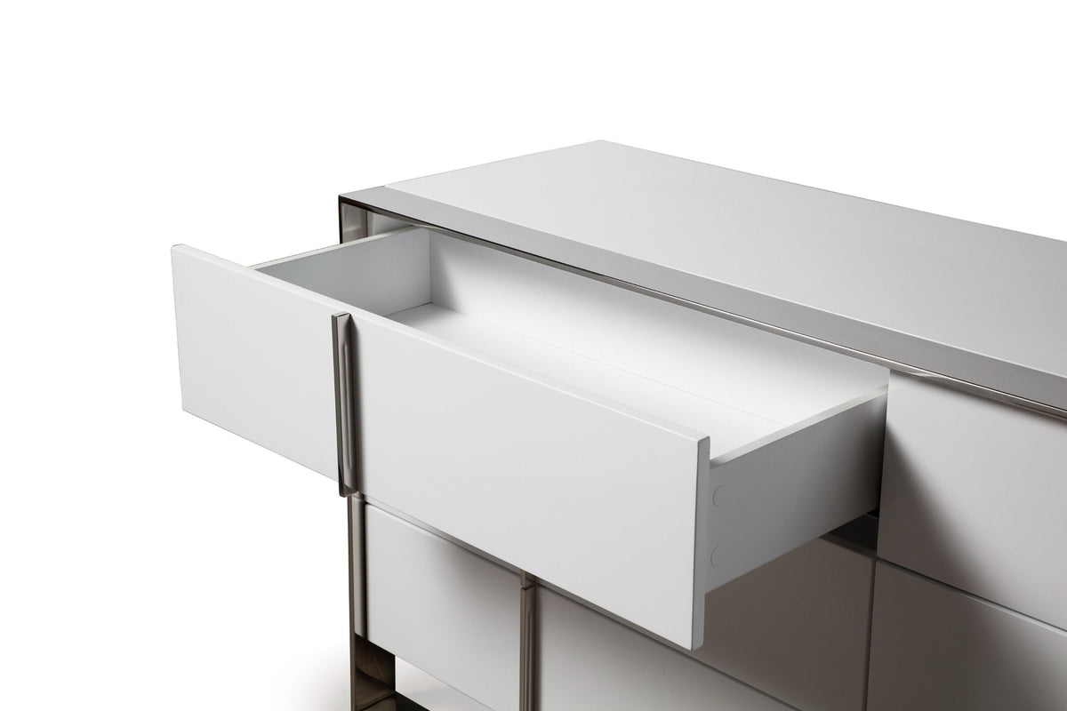 Eastern King Cartier - Modern White Vegan Leather + Stainless Steel Bedroom Set