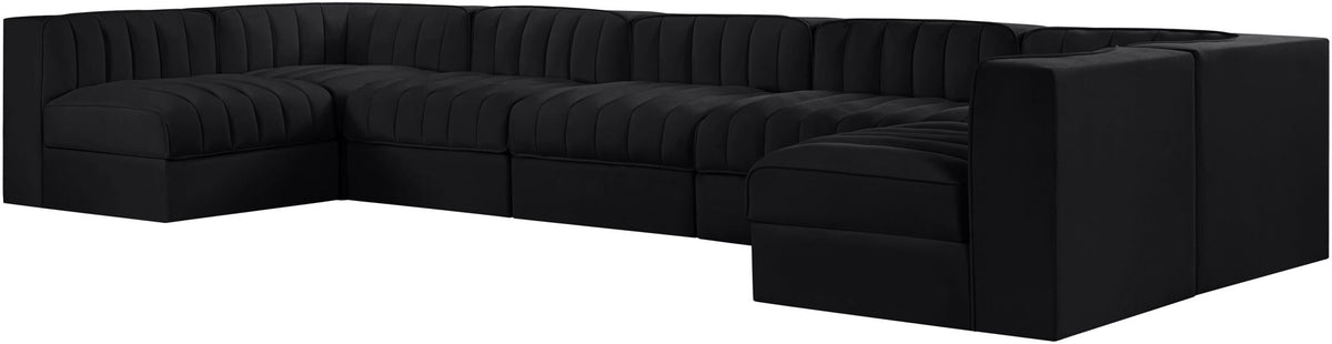 Rummi - Velvet Performance Fabric Upholstered 7 Piece Modular Sectional (With 2 Corner Chairs)