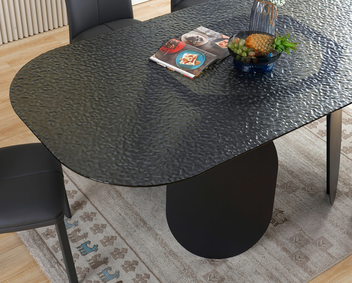 Maxine - Modern Hammered Grey Glass Rectangular Dining Table by VIG Furniture - View 3