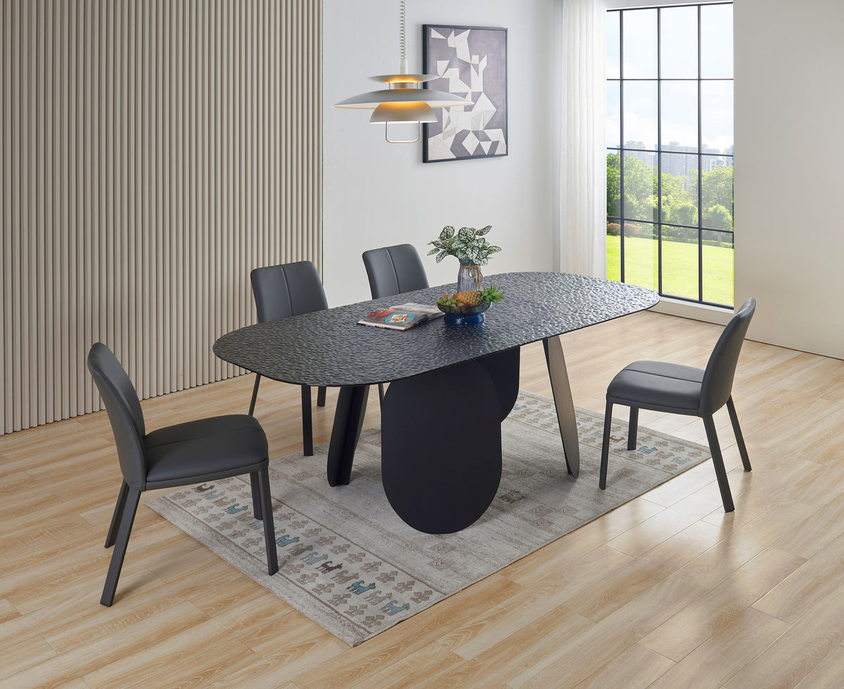 Maxine - Modern Hammered Grey Glass Rectangular Dining Table by VIG Furniture - View 2