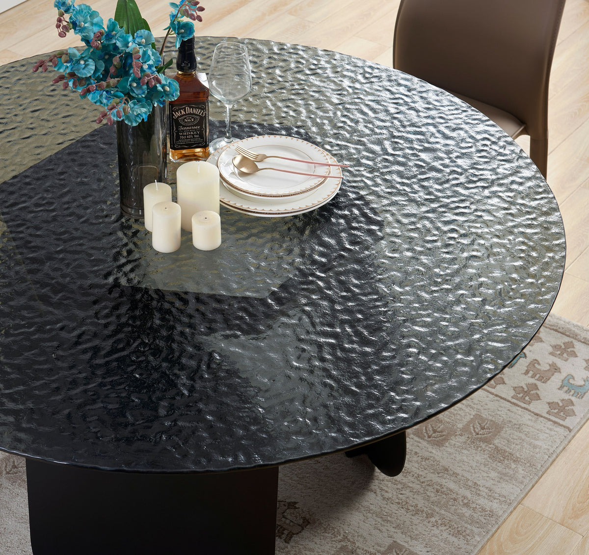 Maxine - Modern Hammered Grey Glass Round Dining Table by VIG Furniture - View 2