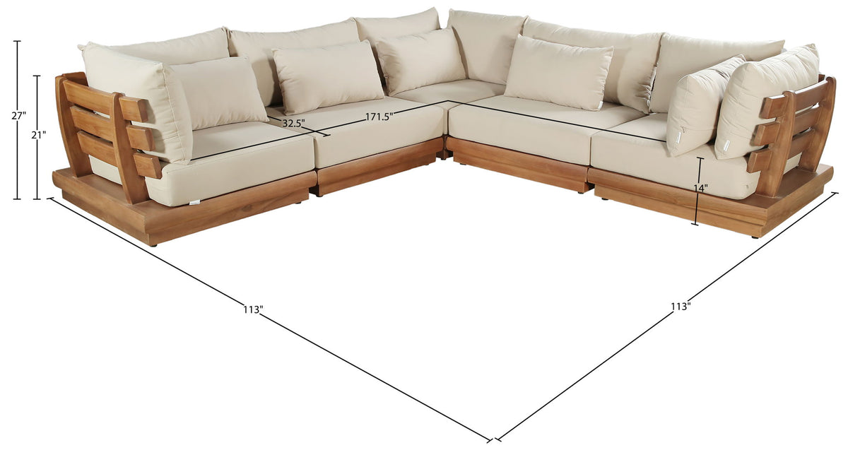Mirella - 5 Piece Water Resistant Fabric Upholstered Outdoor Patio Modular Sectional