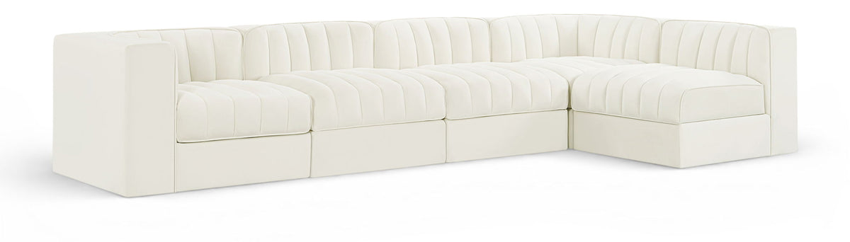 Rummi - Velvet Performance Fabric Upholstered 5 Piece Modular Sectional, L-Shaped (Right)
