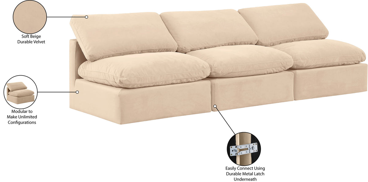 Indulge - Velvet 3 Seat Modular Armless Sofa