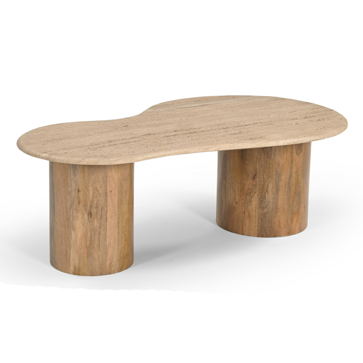 Sanford - Modern Travertine Marble + Wood Freeform Coffee Table by VIG Furniture - View 2