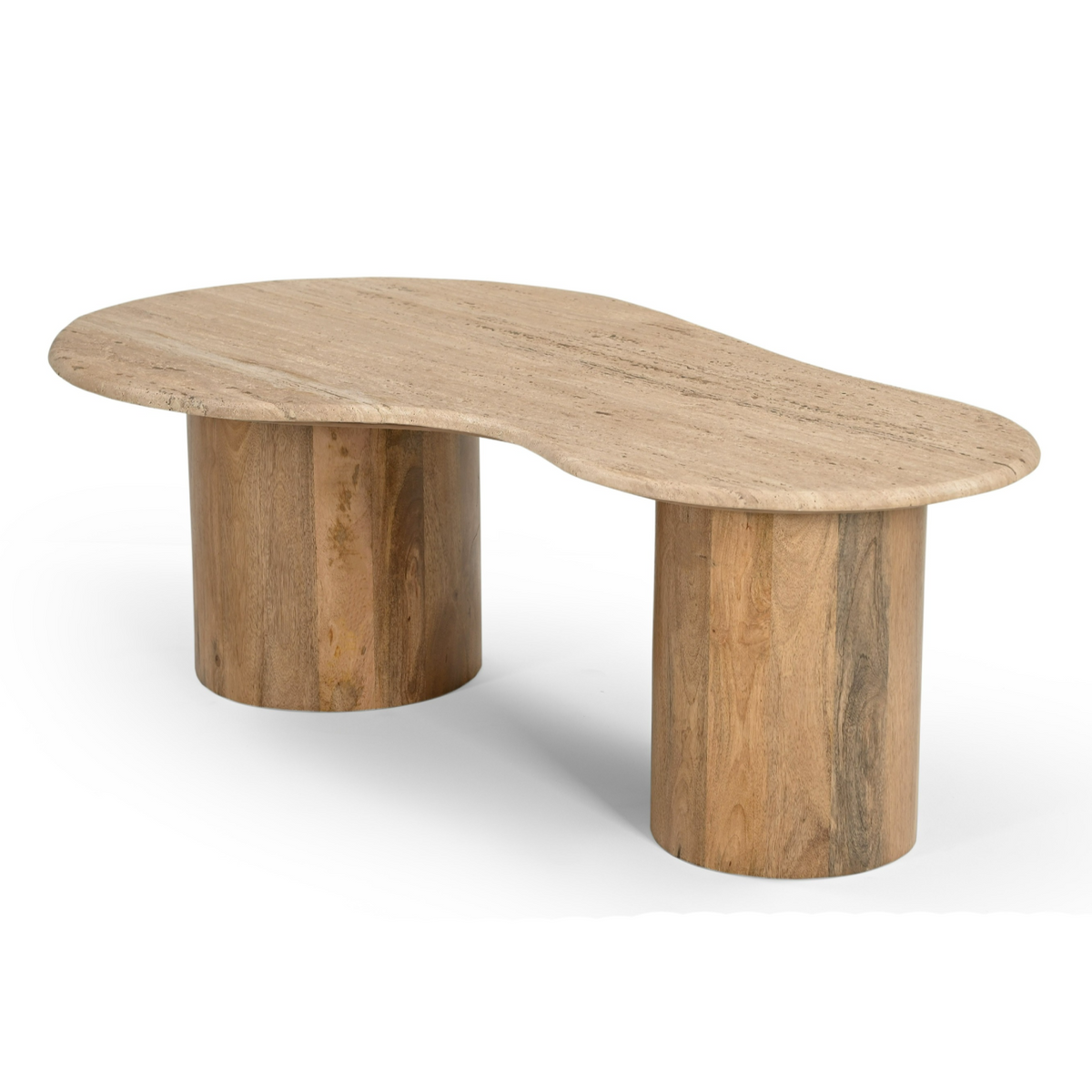 Sanford - Modern Travertine Marble + Wood Freeform Coffee Table by VIG Furniture - View 3