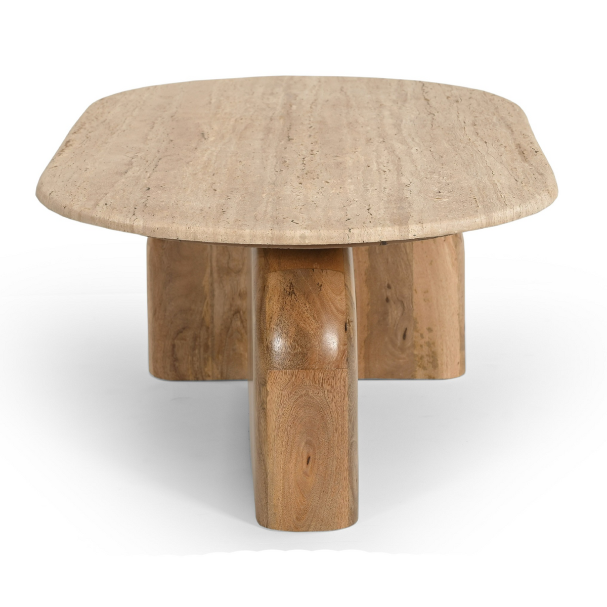 Kellison - Modern Travertine Marble + Wood Oval Coffee Table by VIG Furniture - View 3