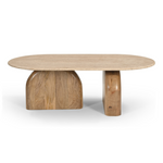 Kellison - Modern Travertine Marble + Wood Oval Coffee Table by VIG Furniture - View 1
