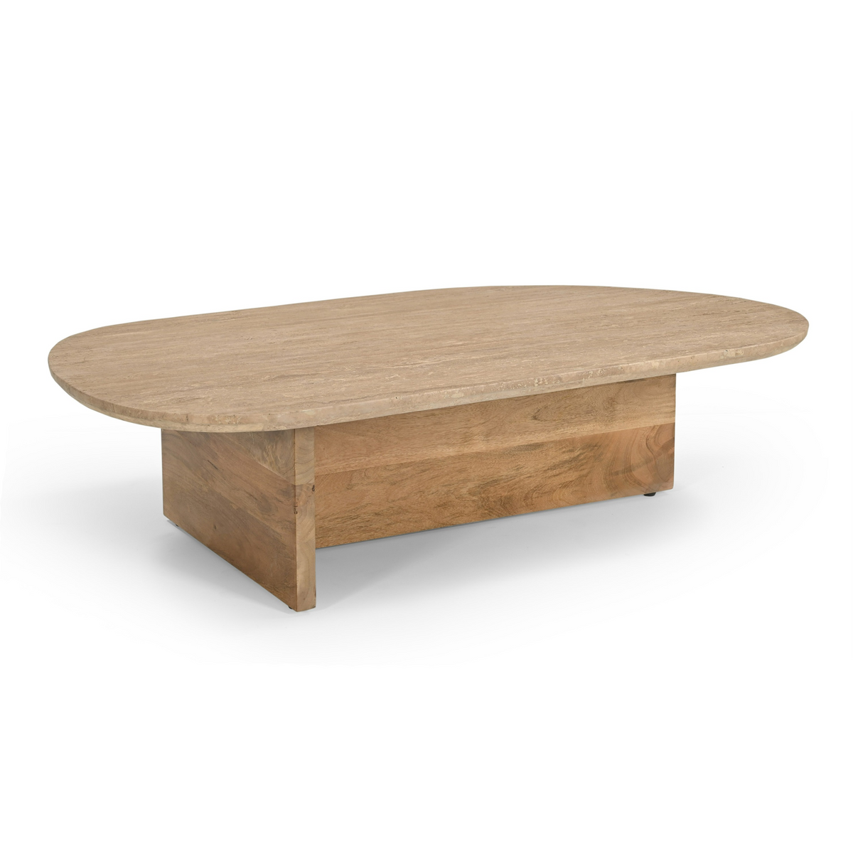 Chisholm - Modern Travertine Marble + Wood Freeform Coffee Table by VIG Furniture - View 2