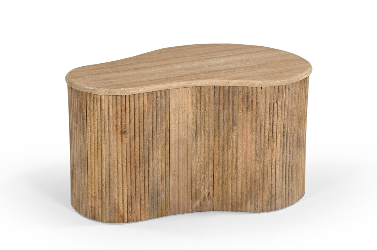 Matador - Modern Travertine Marble + Wood Freeform Coffee Table Set by VIG Furniture - View 4