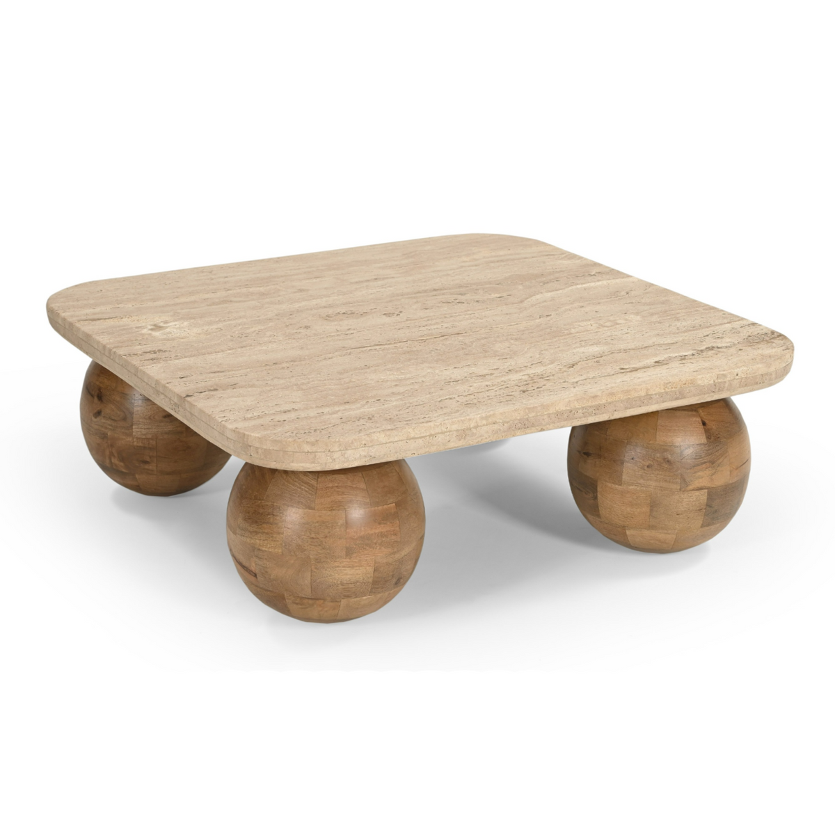 Seadrift - Modern Travertine Marble + Wood Square Coffee Table by VIG Furniture - View 2