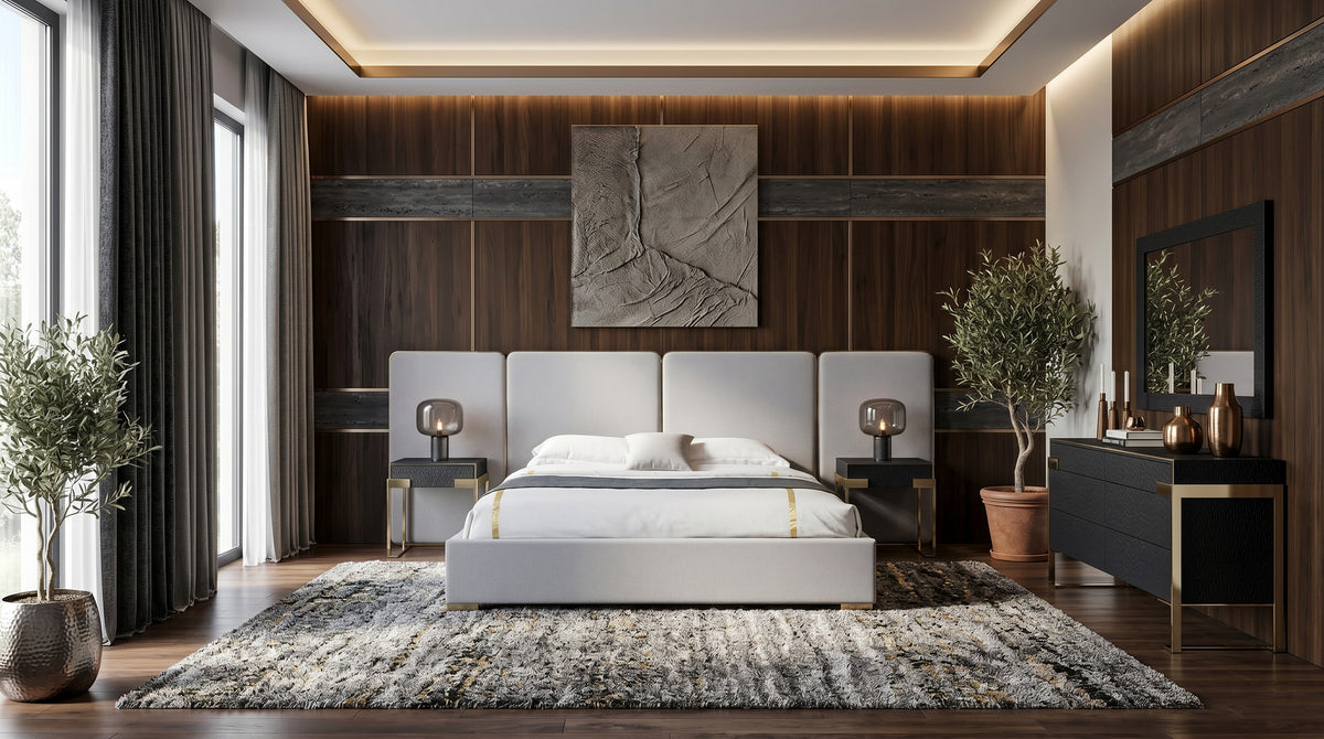 Athena - Modern Light Grey Linen + Gold Bed by VIG Furniture - View 6