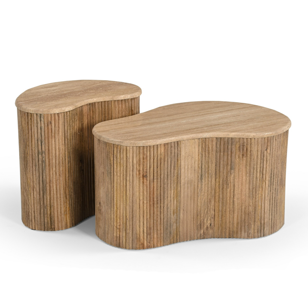 Matador - Modern Travertine Marble + Wood Freeform Coffee Table Set by VIG Furniture - View 10
