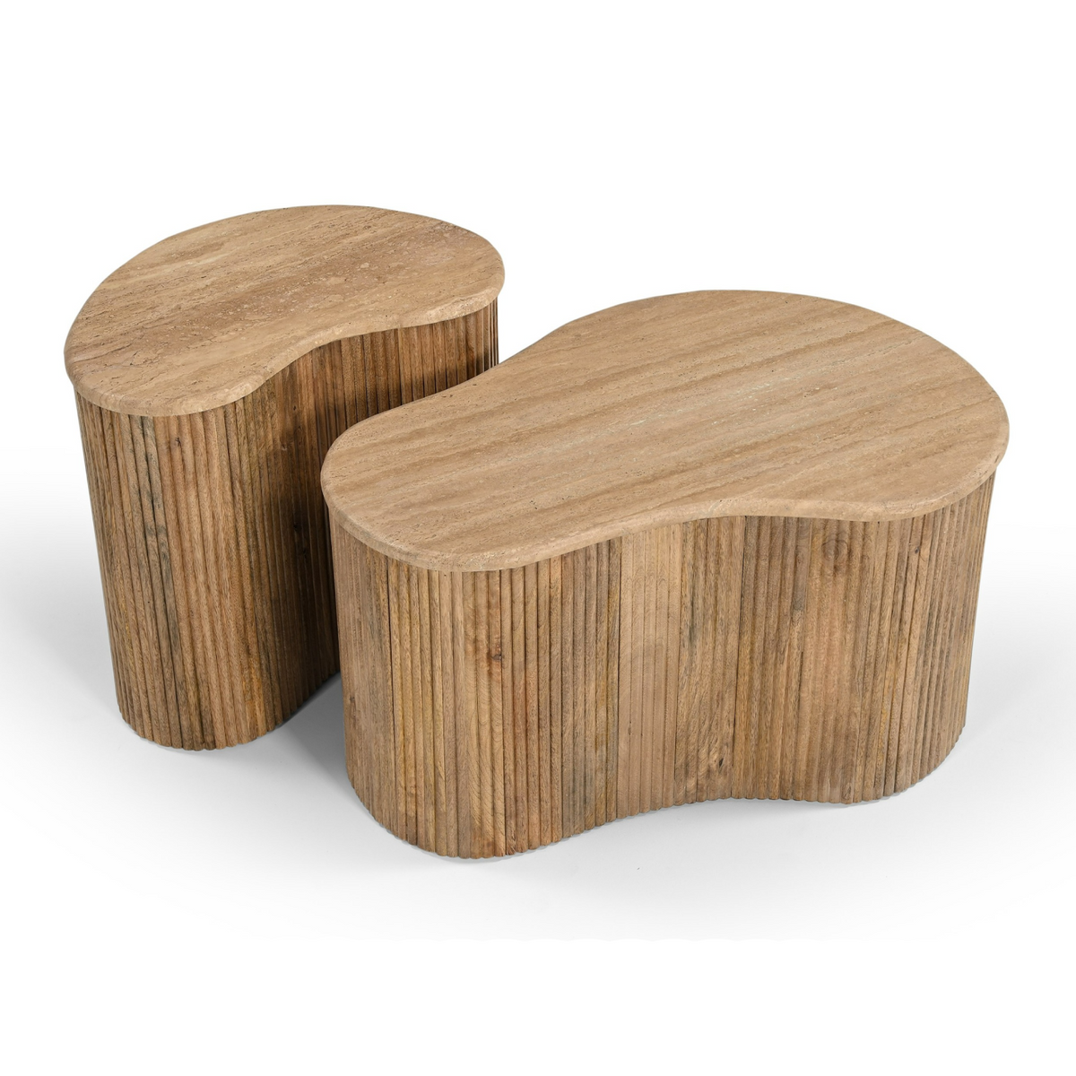 Matador - Modern Travertine Marble + Wood Freeform Coffee Table Set by VIG Furniture - View 11