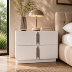 Token - Modern White & Stainless Steel Wide Nightstand by VIG Furniture - View 8