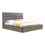 Eastern King Lois - Modern Grey Leather & Beige Shagreen Bedroom Set