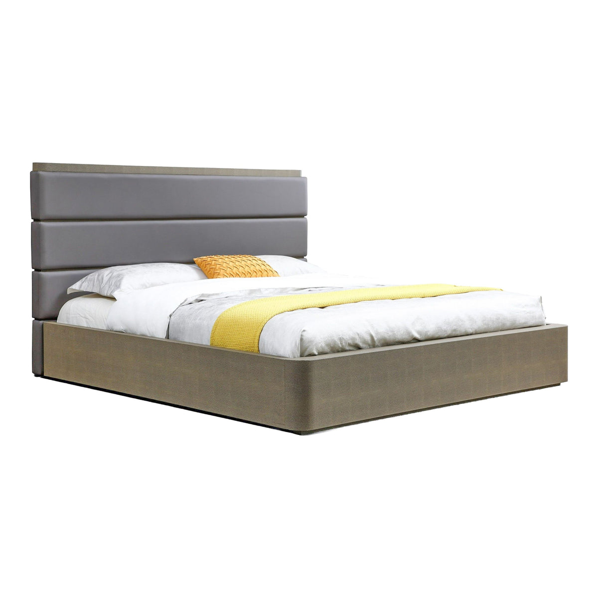 Eastern King Lois - Modern Grey Leather & Beige Shagreen Bedroom Set