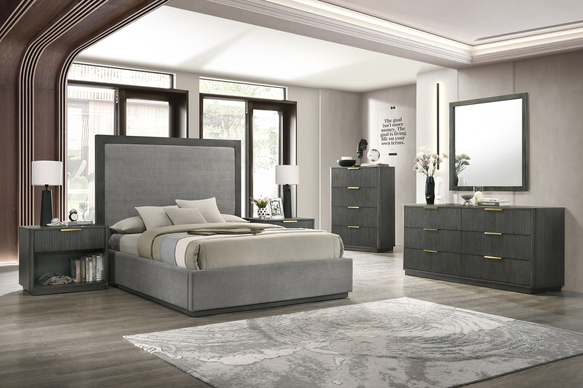 Eastern King Santa Barbara + Santa Monica - Modern Grey Fabric + Grey Wash Bedroom Set by VIG Furniture - View 1
