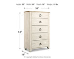 Willowton - Five Drawer Chest - Brown / Beige / White