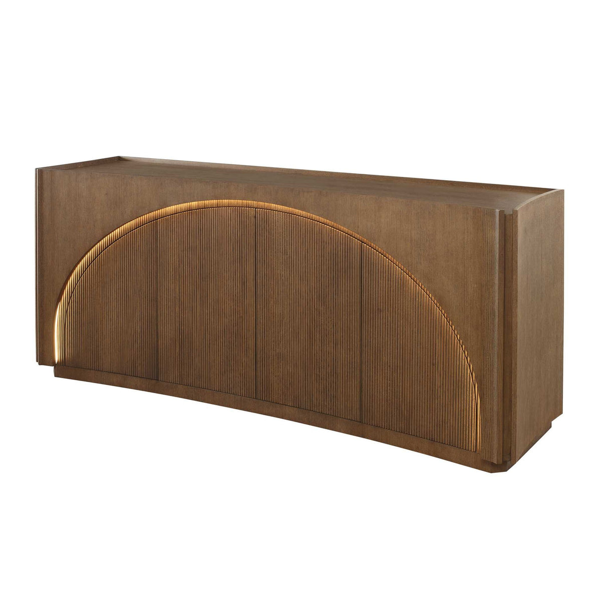 High Light - Lighted 4 Door Console Cabinet - Woodtone