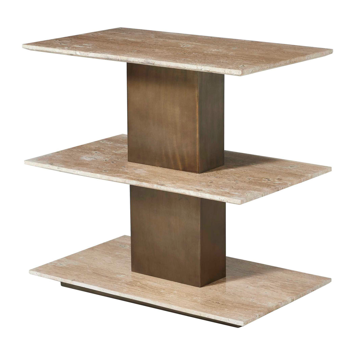 Travertini - 3 Tiered Accent Table - Bronze / Beige