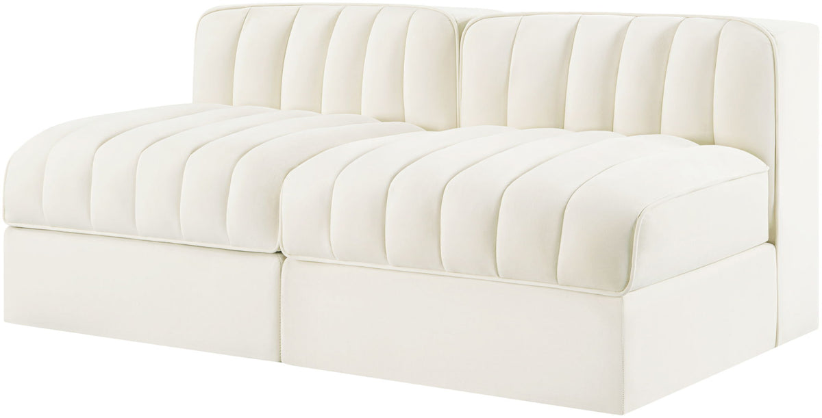 Rummi - Velvet Performance Fabric Upholstered 2 Piece Modular Armless Loveseat