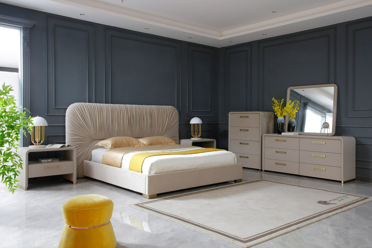 Florence - Modern Beige Leatherette + Gold Nightstand by VIG Furniture - View 6