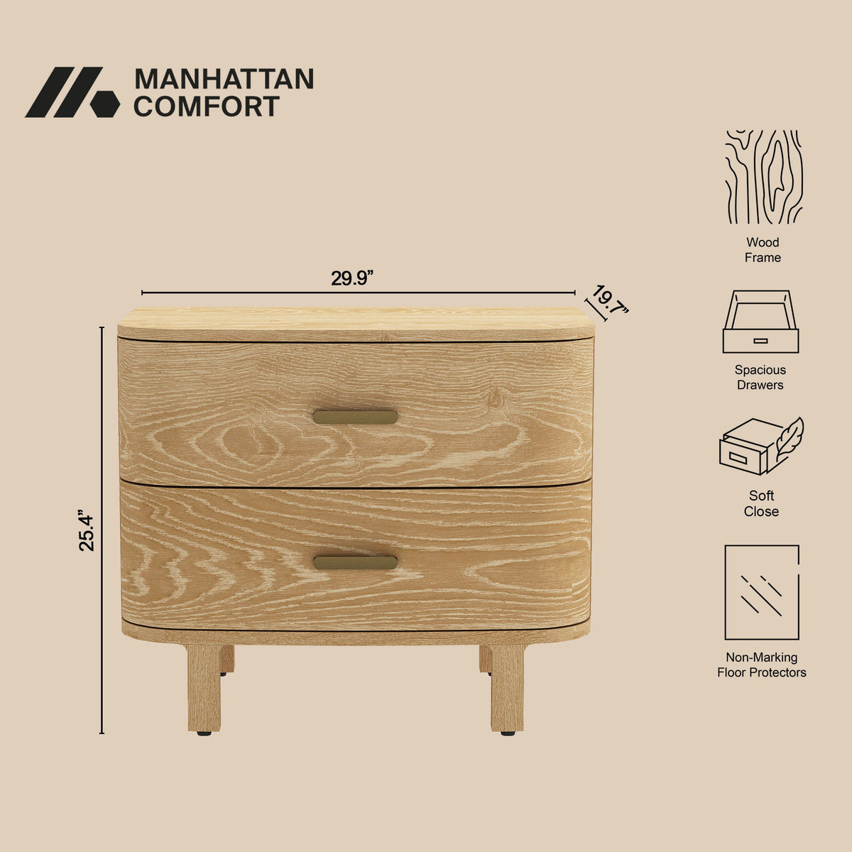 Manhattan Solara - Solid Wood Nightstand