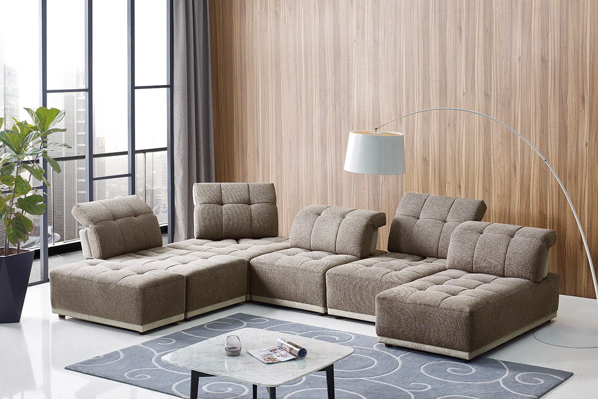 Ekron - Modern Brown & Beige Fabric Modular Sectional Sofa by VIG Furniture - View 6