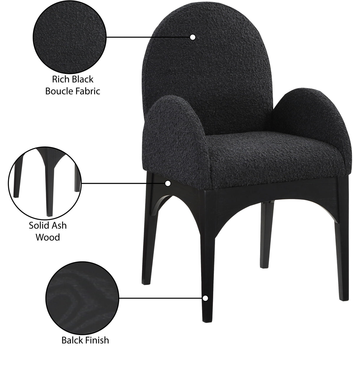 Waldorf - Boucle Dining Arm Chair With Black Legs