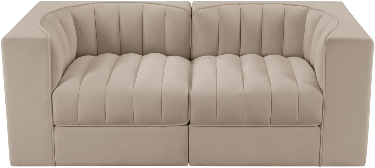 Rummi - Velvet Performance Fabric Upholstered 2 Piece Modular Loveseat