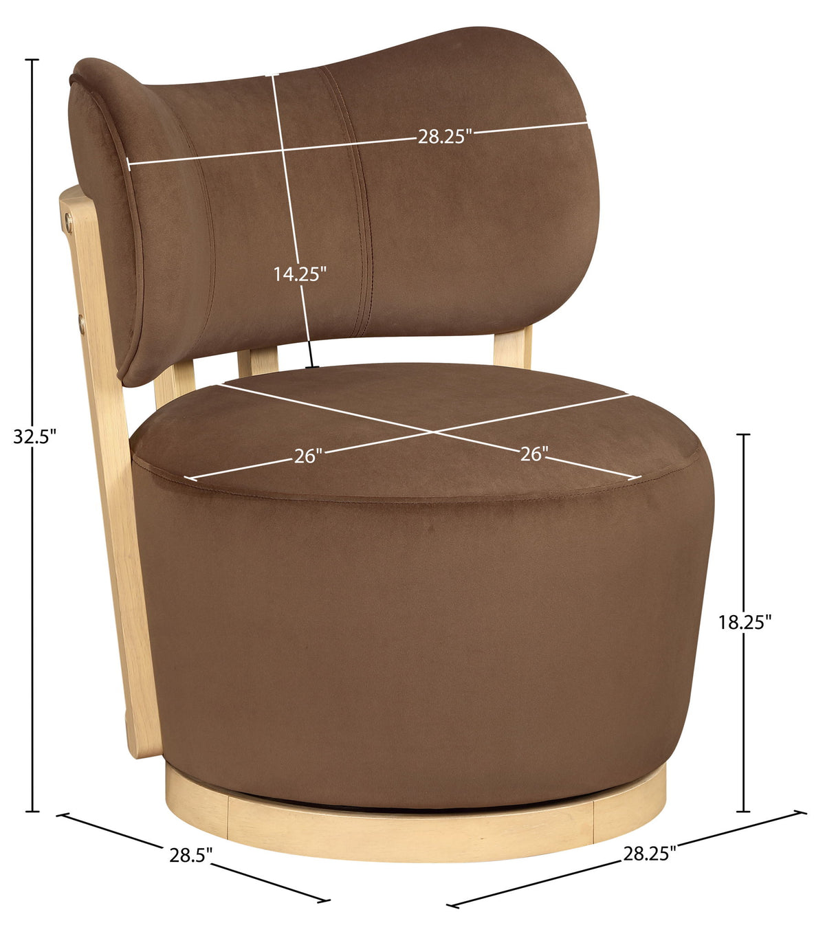 Elara - Velvet Upholstered Swivel Accent Chair - Stained Natural