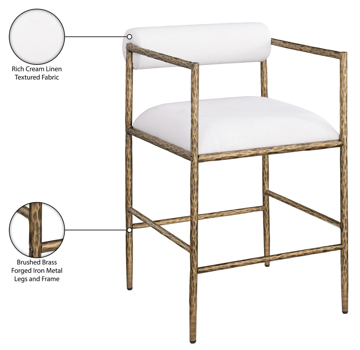 Axis - Linen Textured Cream Fabric Upholstered Counter Stool (Set of 2)