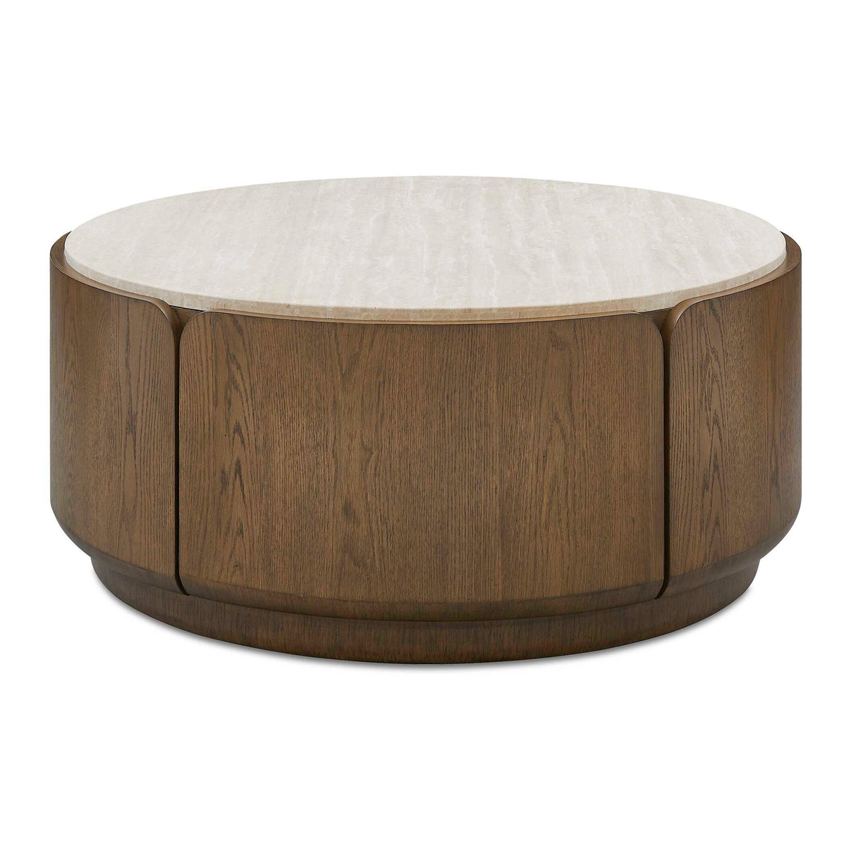 Tindall - Round Travertine Coffee Table - Brown / White / Woodtone