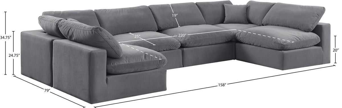 Comfy - 6 Piece Velvet Modular Armless Sectional