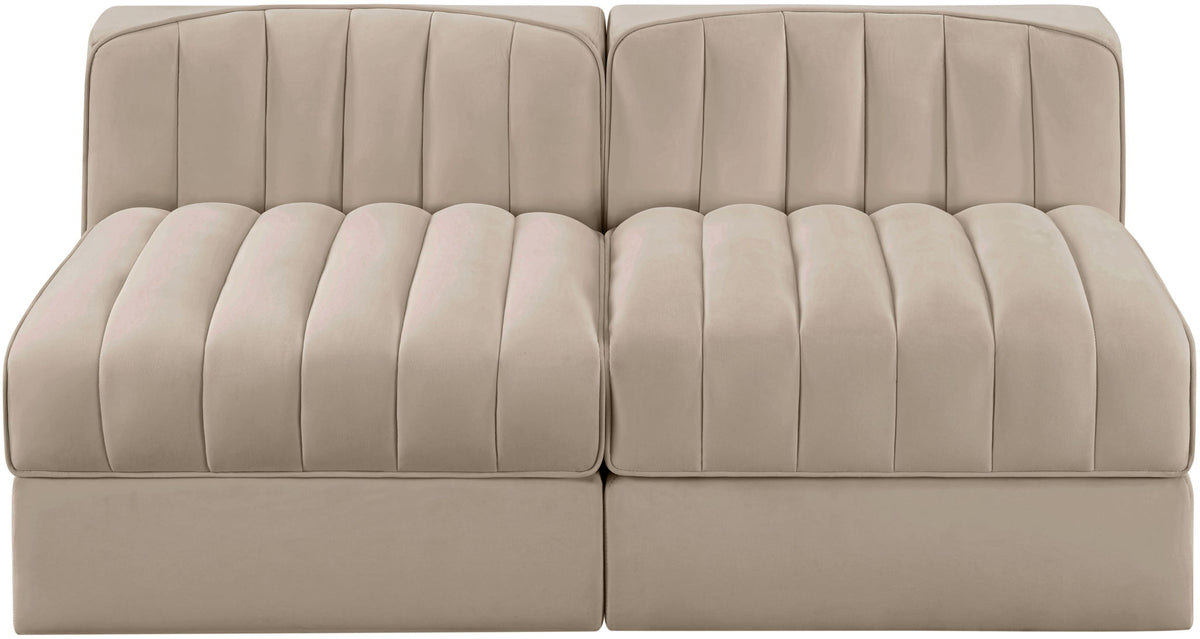 Rummi - Velvet Performance Fabric Upholstered 2 Piece Modular Armless Loveseat