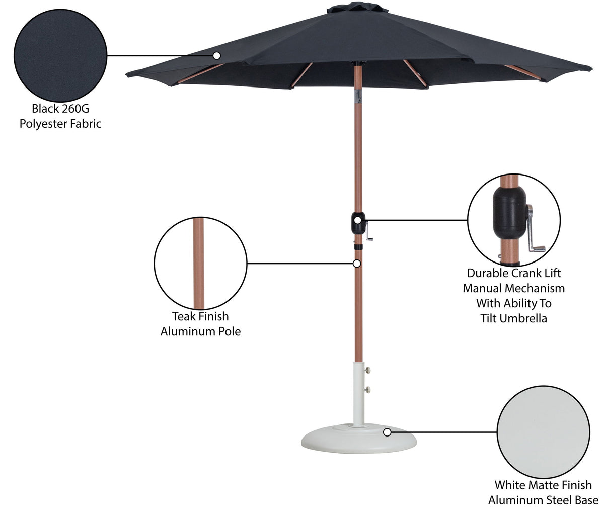 Fiji - Aluminum Patio Umbrella With Round White And Teak Base