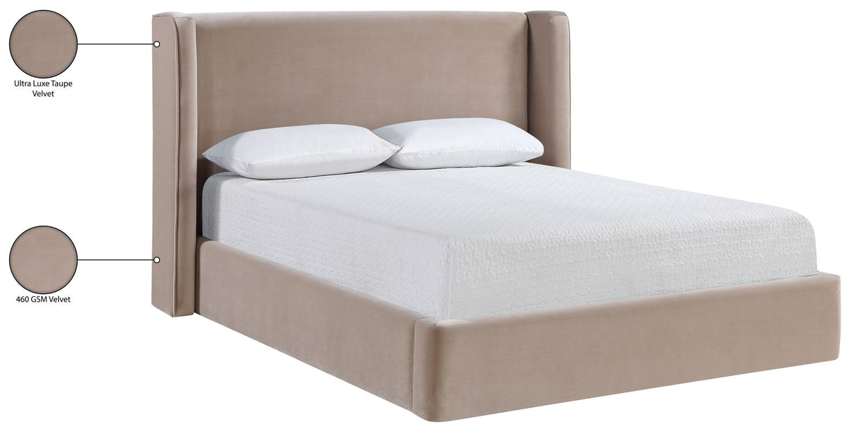 Kendall - Velvet Upholstered Bed - Taupe