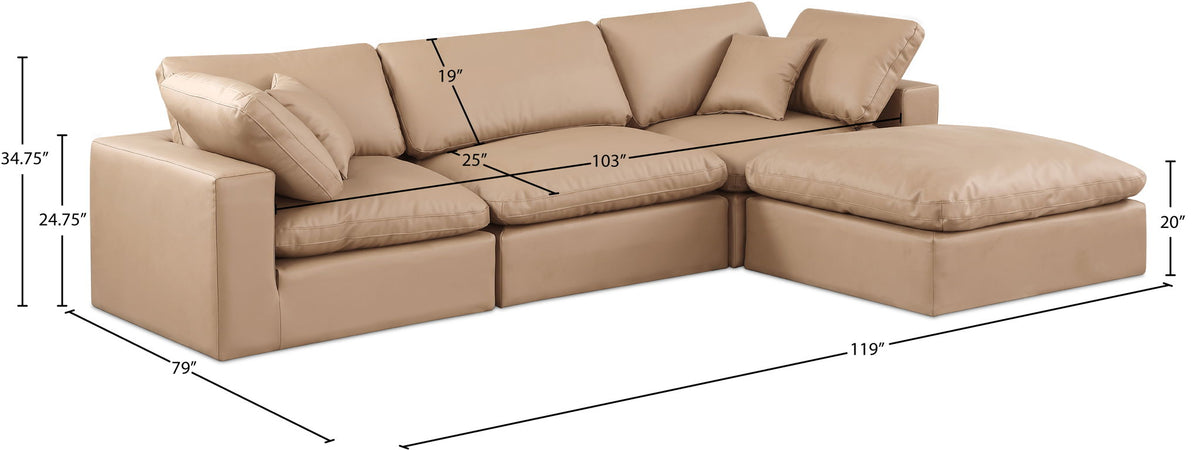 Comfy - 4 Piece Faux Leather Modular Sectional With Chaise - Tan