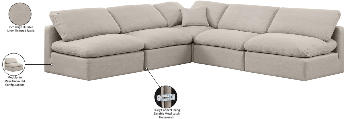 Indulge - Linen 5 Piece Modular Corner Armless Sectional