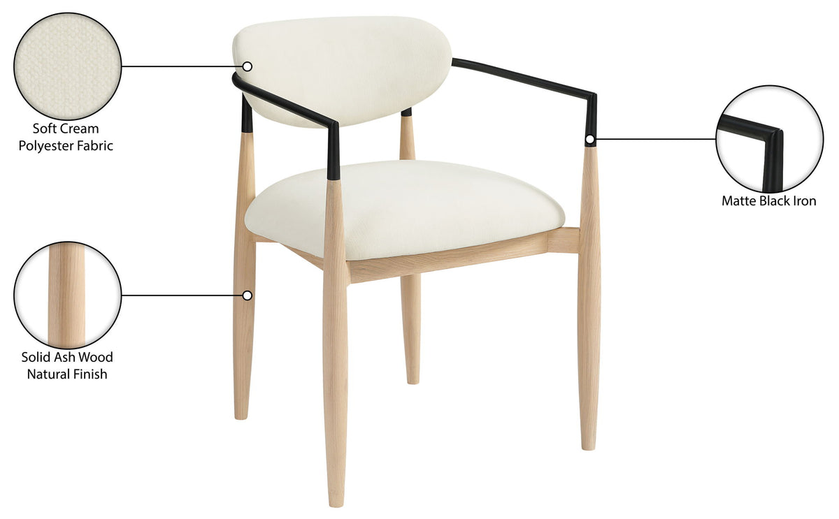 Riccio - Performance Fabric Upholstered Dining Arm Chair (Set of 2) With Light Brown Legs - Cream