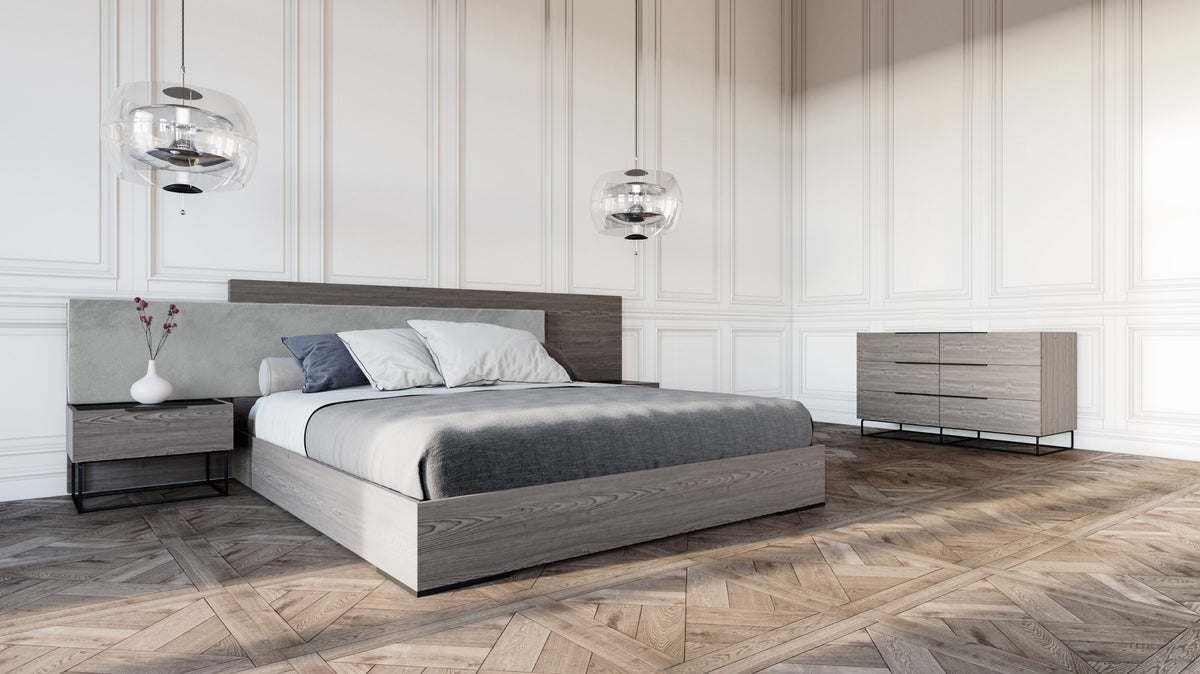 Enzo Italian Modern Grey Oak & Fabric Bed w/ Nightstands by VIG Furniture - View 10