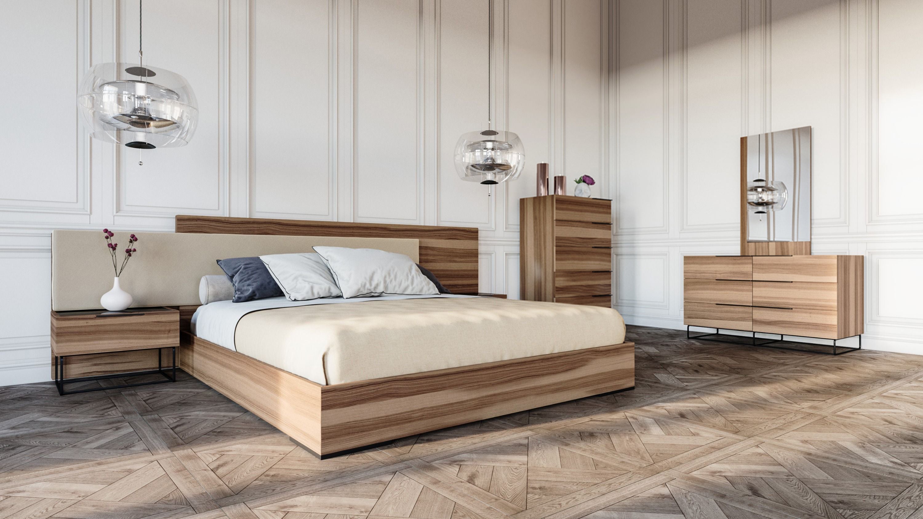 Eastern King Matteo Italian Modern Walnut & Fabric 4-Piece Bedroom Set by VIG Furniture - View 1