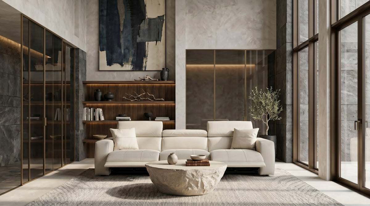 Dalton - Modern Italian Light Grey Leather 4-Seat Sofa + 2 Recliners by VIG Furniture - View 12