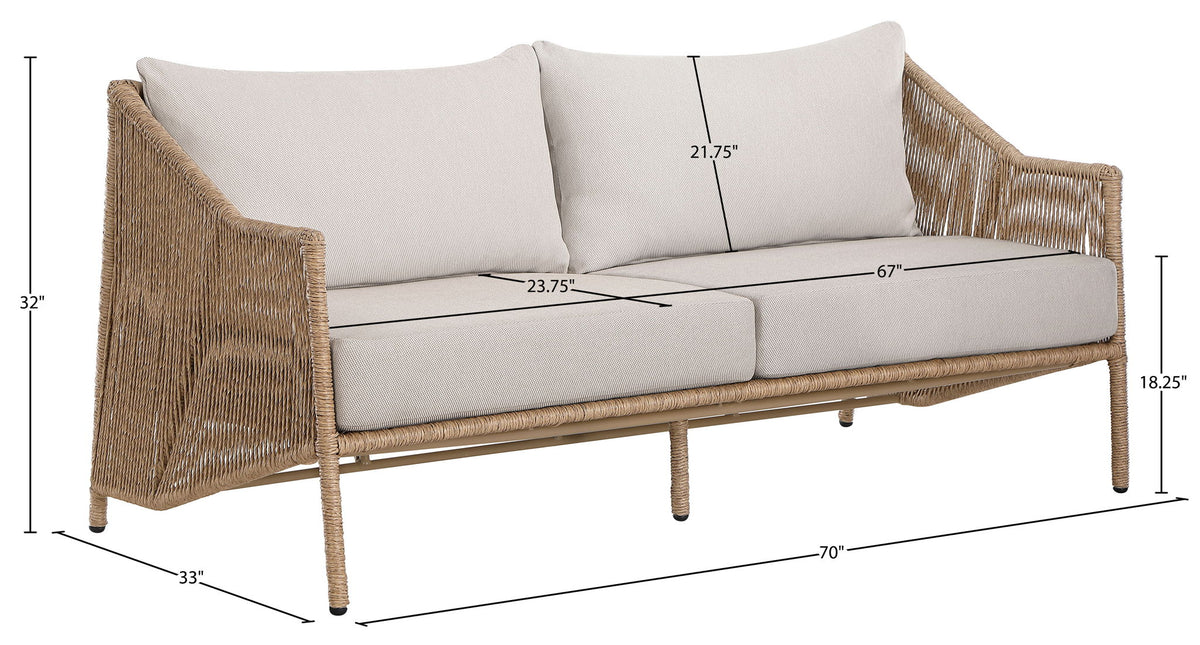 Coastline - Olefin Water Resistant Fabric And Wicker Outdoor Patio Loveseat - Beige