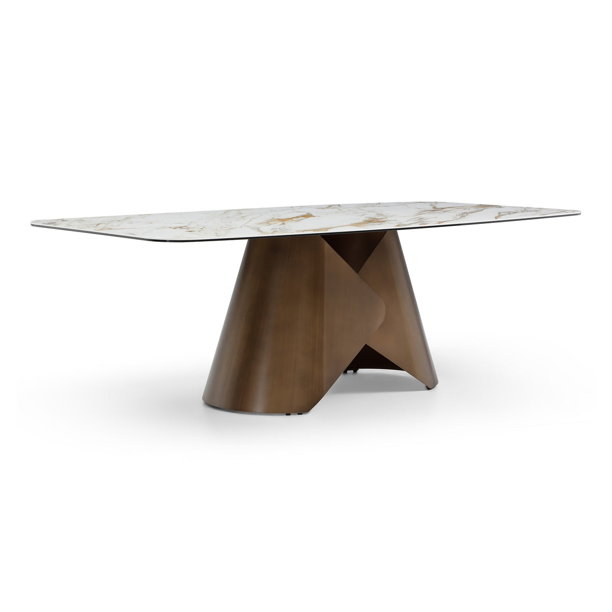 Chiswell - Contemporary White Ceramic + Brushed Brass Dining Table by VIG Furniture - View 2
