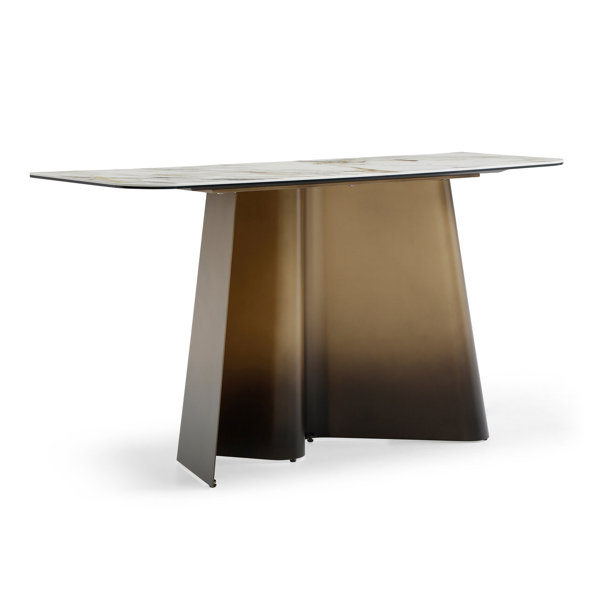 Clifford - Contemporary White Ceramic + Brushed Bronze Console Table by VIG Furniture - View 2
