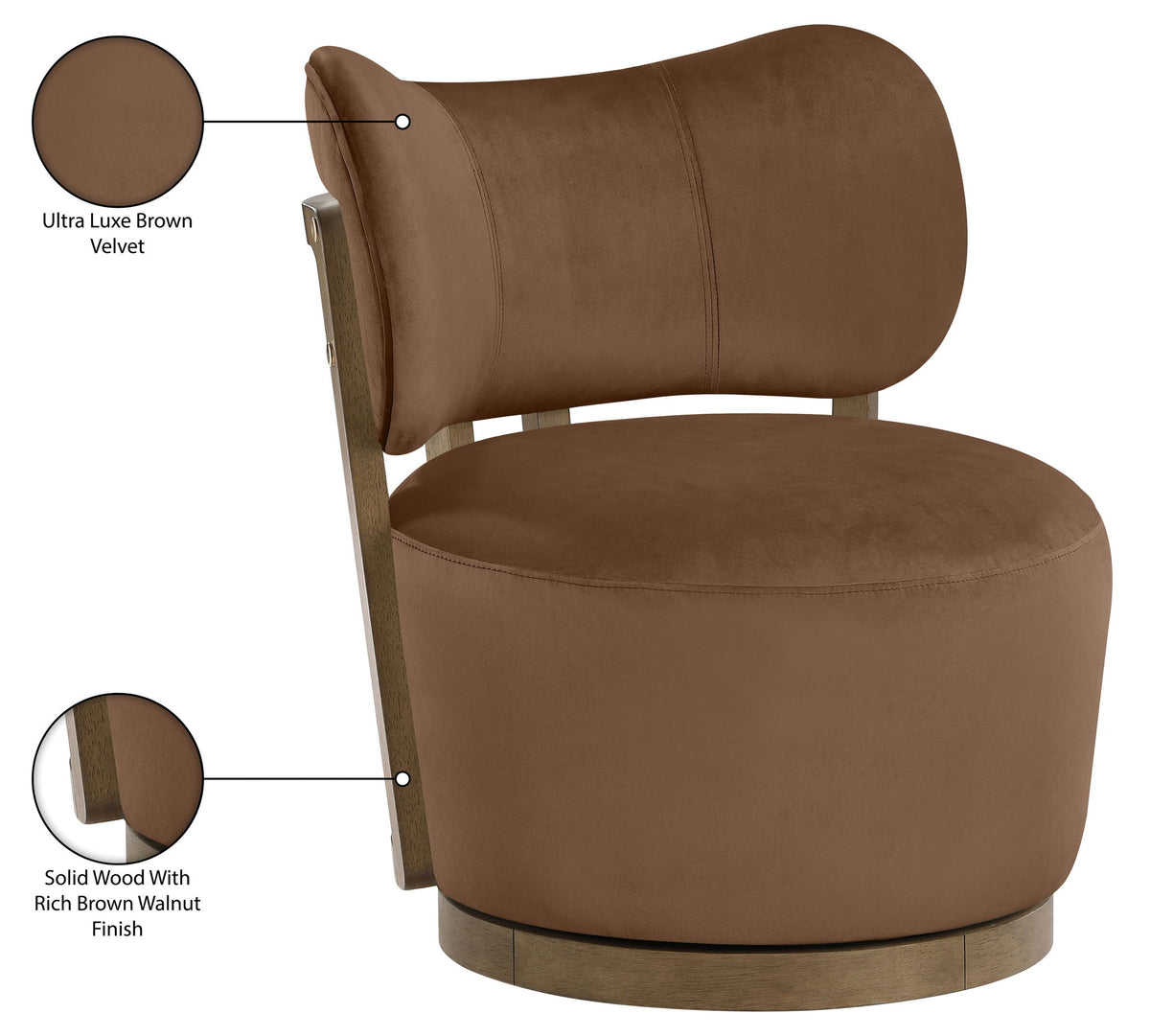 Elara - Velvet Upholstered Swivel Accent Chair - Stained Brown