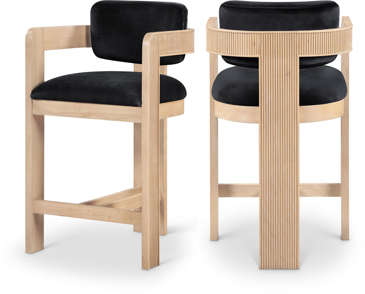 Sacha - Velvet Stool With Natural Base