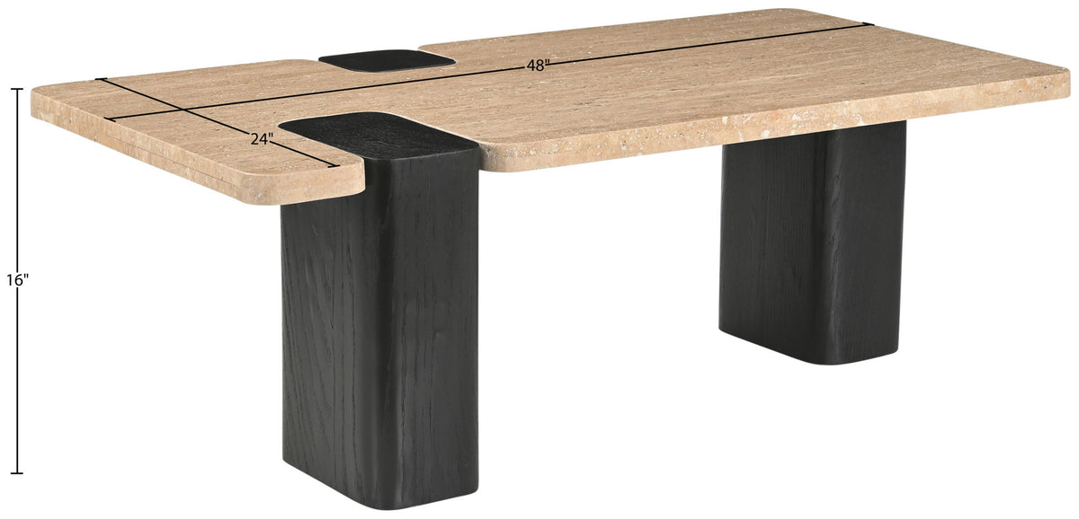 Ravenna - Genuine Travertine Top And Oak Wood Base Table